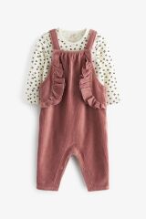 Next Baby % 100 Pamuklu Dark Pink Fırfırlı Salopet Body Zıbın Set