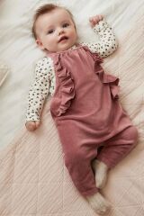 Next Baby % 100 Pamuklu Dark Pink Fırfırlı Salopet Body Zıbın Set