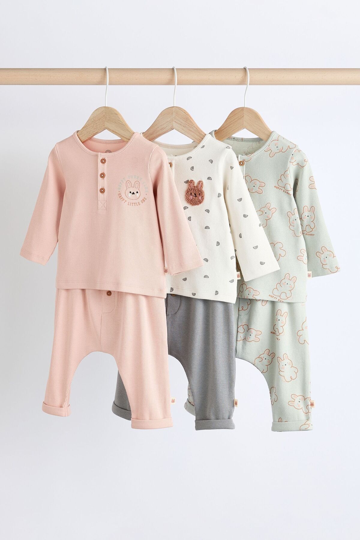Next Baby Pamuklu Pembe Adaçayı Yeşili Uzun Kollu 3’lü Alt Üst Takım