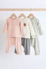 Next Baby Pamuklu Pembe Adaçayı Yeşili Uzun Kollu 3’lü Alt Üst Takım