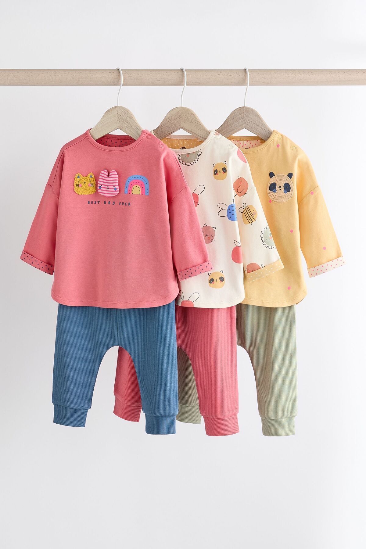 Next Baby Pamuklu Mercan Pembesi Hayvan Karakterli Uzun Kollu 3’lü Alt Üst Takım