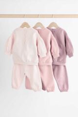 Next Baby Pamuklu Şardonlu Pembe Krem Uzun Kollu 3’lü Jogger Alt Üst Takım