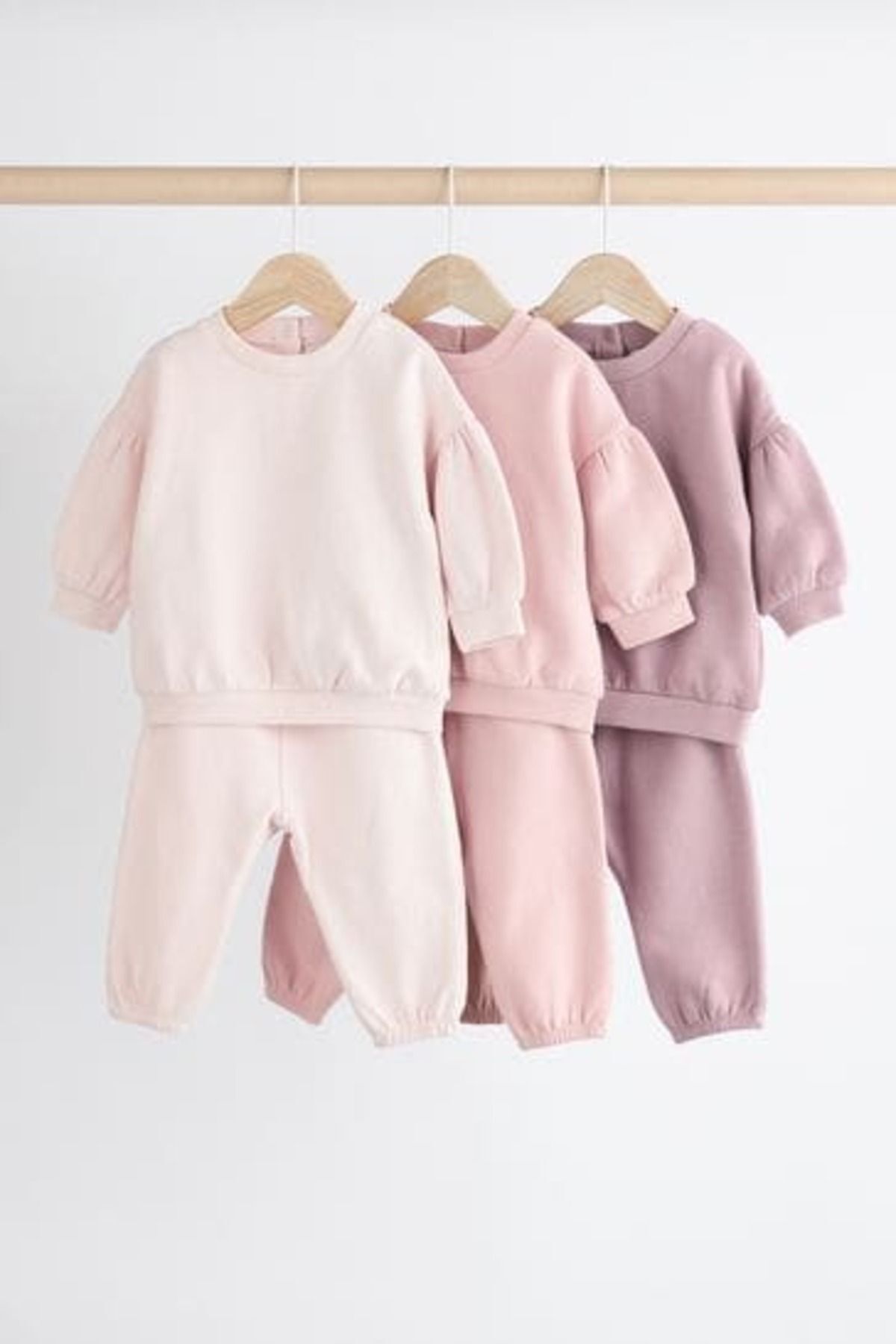 Next Baby Pamuklu Şardonlu Pembe Krem Uzun Kollu 3’lü Jogger Alt Üst Takım