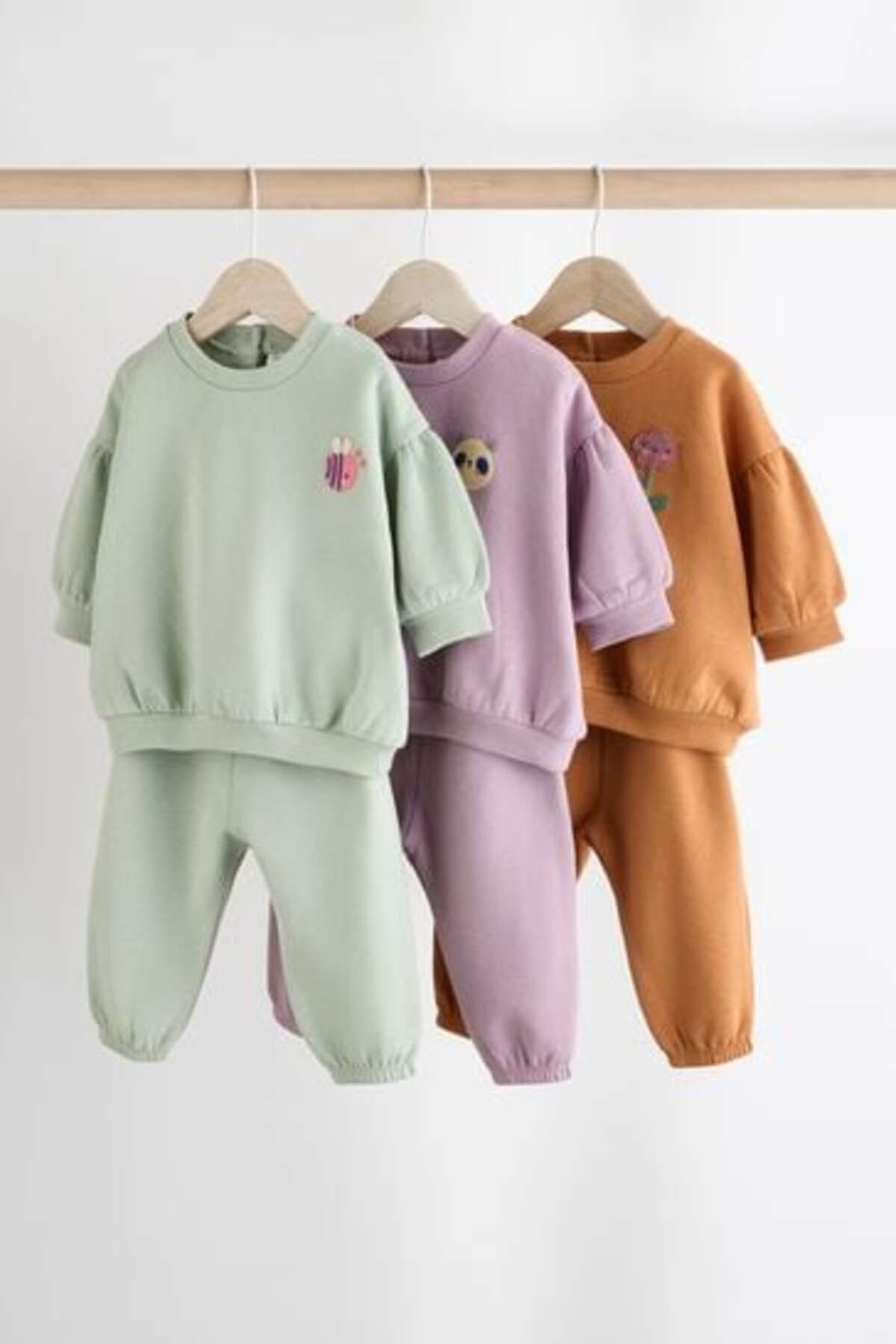 Next Baby Pamuklu Yeşil Lila Turuncu Uzun Kollu 3'lü Alt Üst Takım
