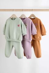 Next Baby Pamuklu Yeşil Lila Turuncu Uzun Kollu 3'lü Alt Üst Takım