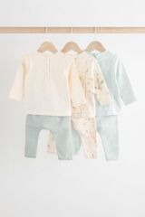 Next Baby Pamuklu Beyaz Yeşil Ördek Desenli Uzun Kollu 3'lü Alt Üst Takım