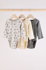 Next Baby Pamuklu Krem Gri Çiçek Desenli Uzun Kollu Body Zıbın Tayt 3’ lü Alt Üst Takım