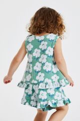 Next Baby Pamuklu Yeşil Çiçek Desenli Şortlu Alt Üst Takım