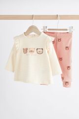 Next Baby Pamuklu Krem Ayı Desenli Uzun Kollu Alt Üst Takım
