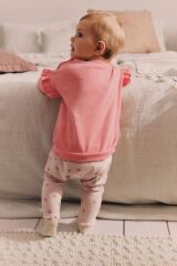 Next Baby Pamuklu Pembe Zürafa Desenli  Sweat Üst ve Tayt Alt Üst Takım
