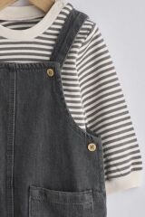 Next Baby Pamuklu Siyah Denim Salopet Body Zıbın Set