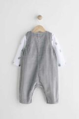Next Baby %100 Pamuklu Gri Ayı Desenli Salopet Body Zıbın Set