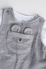 Next Baby %100 Pamuklu Gri Ayı Desenli Salopet Body Zıbın Set