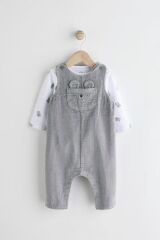 Next Baby %100 Pamuklu Gri Ayı Desenli Salopet Body Zıbın Set