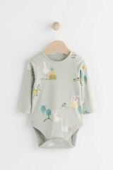 Next Baby Pamuklu Yeşil Çiftlik Desenli Salopet Body Zıbın Set