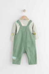 Next Baby Pamuklu Yeşil Çiftlik Desenli Salopet Body Zıbın Set