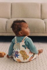 Next Baby Pamuklu Dinazor Desenli Bebek Body  Zıbın Salopet Takımı