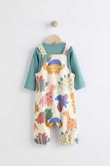 Next Baby Pamuklu Dinazor Desenli Bebek Body  Zıbın Salopet Takımı