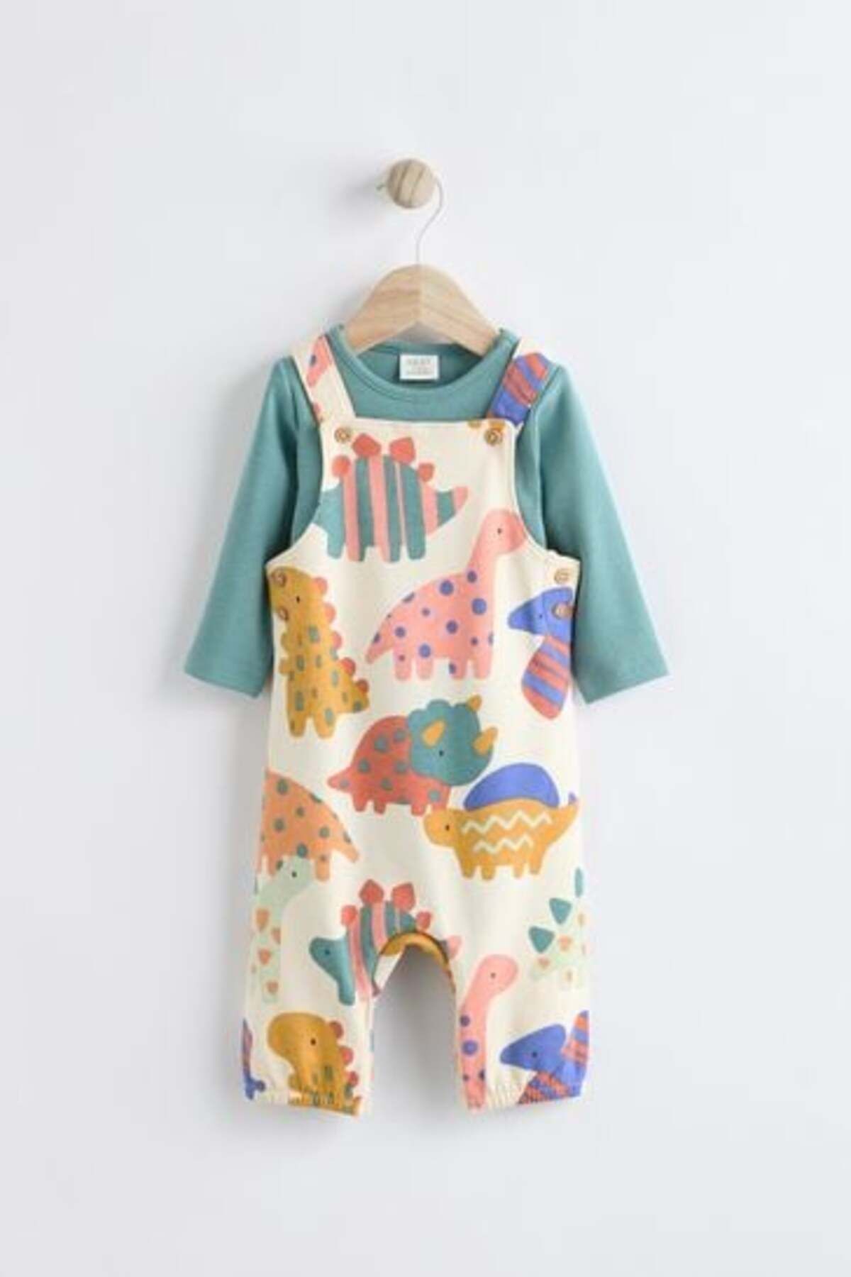 Next Baby Pamuklu Dinazor Desenli Bebek Body  Zıbın Salopet Takımı