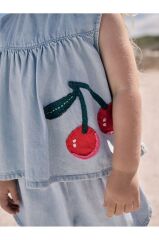 Pamuklu Denim Kiraz Aplikeli Kısa Kollu Alt Üst Takım