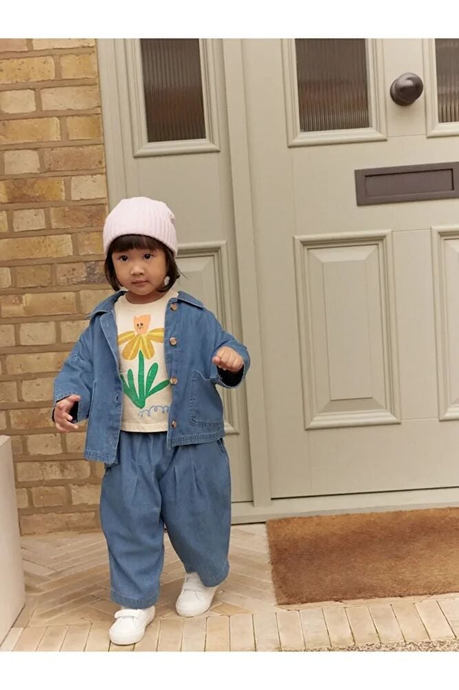 Pamuklu Denim Ceket Pantolon Thsirt 3'lü Set Alt Üst Takım