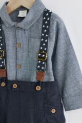 Next Baby Pamuklu Lacivert Smart Gömlek Pantolon Askı 3'lü Set