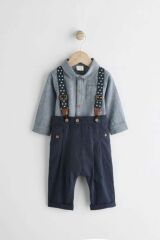 Next Baby Pamuklu Lacivert Smart Gömlek Pantolon Askı 3'lü Set