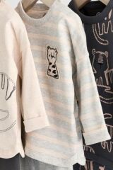 Next Baby Pamuklu Krem Siyah Hayvan Desenli Uzun Kollu 3'lü Alt Üst Takım