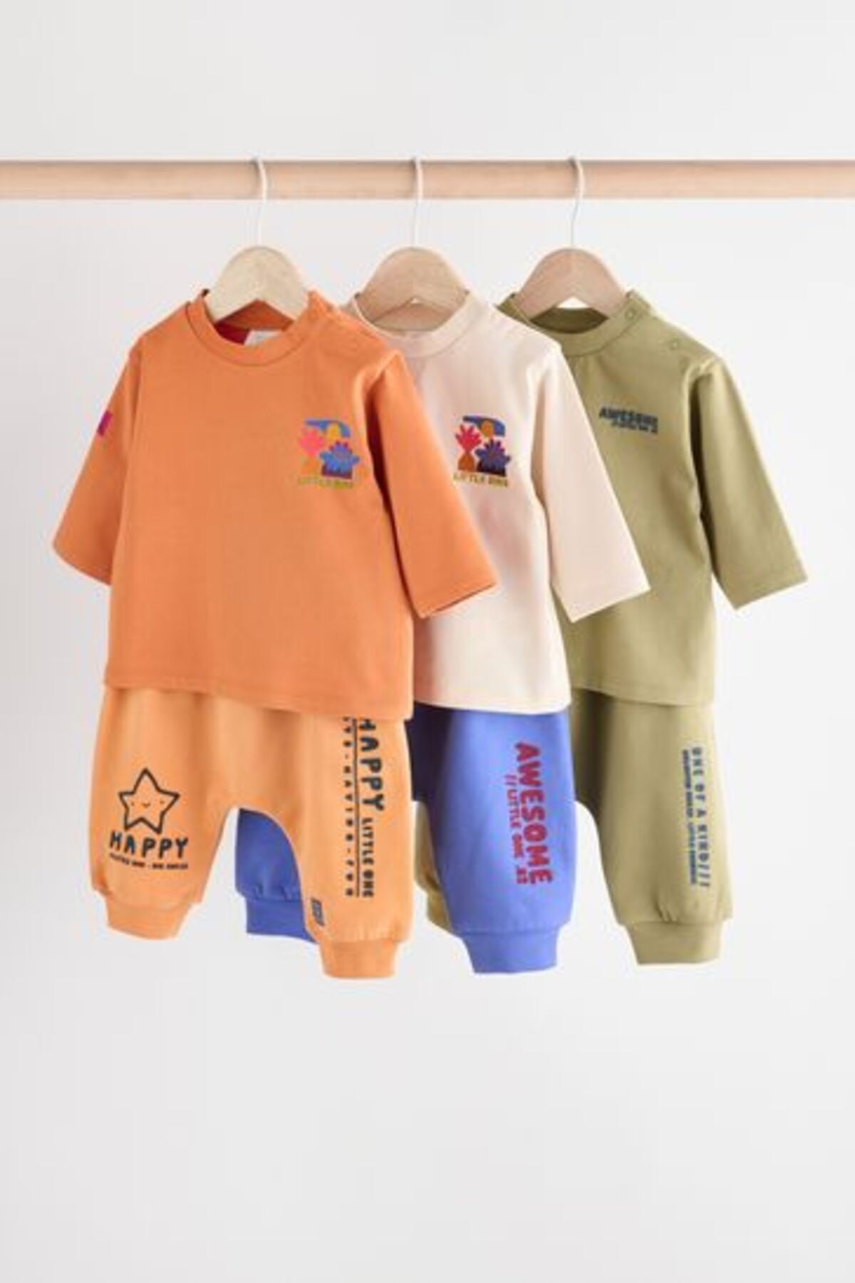 Next Baby Pamuklu Turuncu Krem Haki Uzun Kollu Sweatshirt Jogger 3'lü Alt Üst Takım
