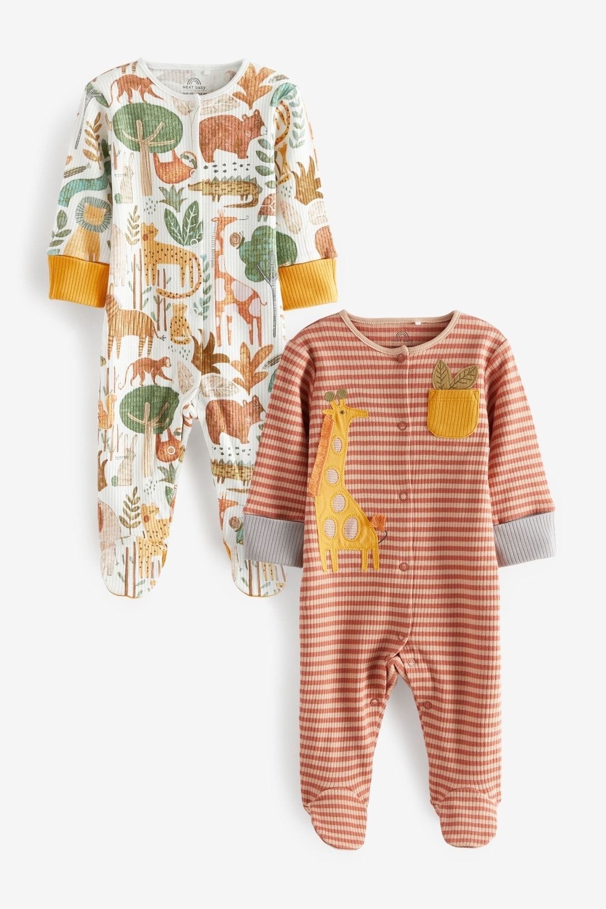 Next Baby % 100 Pamuklu Tan Brown Giraffe Ribanalı 2’li Tulum Set