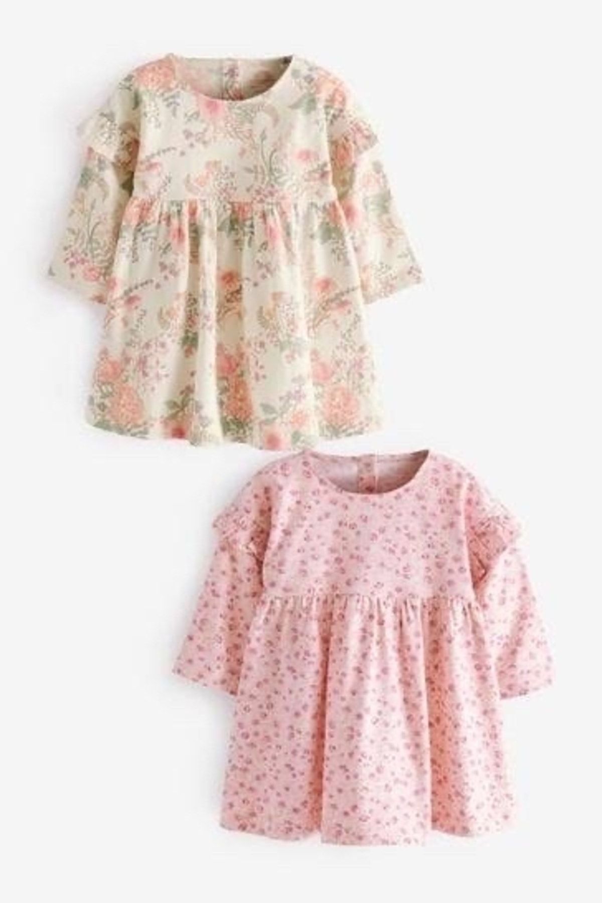 Next Baby % 100 Pamuklu Pink Floral Uzun Kollu 2’li Elbise