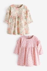 Next Baby % 100 Pamuklu Pink Floral Uzun Kollu 2’li Elbise