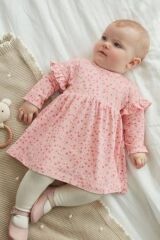 Next Baby % 100 Pamuklu Pink Floral Uzun Kollu 2’li Elbise