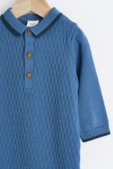 Next Baby % 100 Pamuklu Polo Yaka Triko Mavi Tulum
