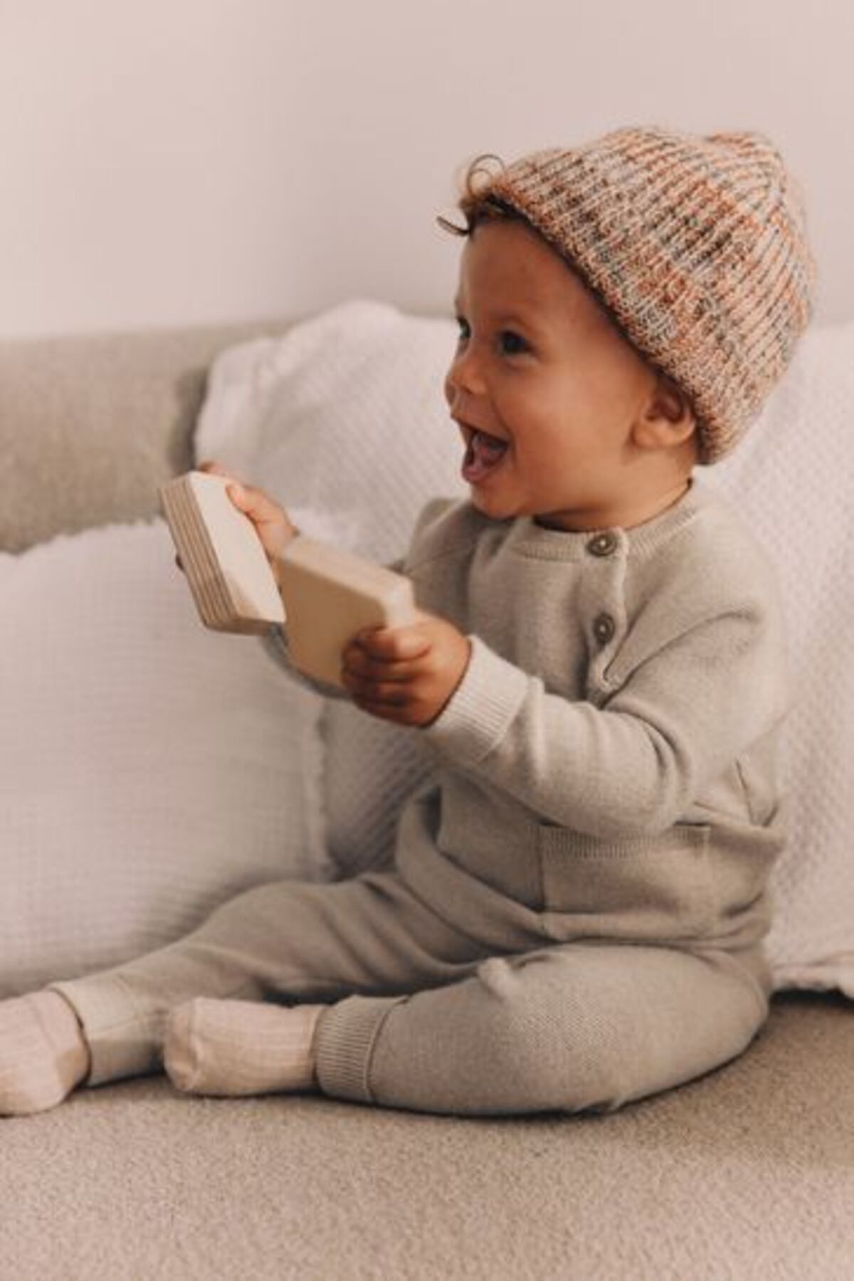 Next Baby Pamuklu Triko Bej Uzun Kollu Alt Üst Takım