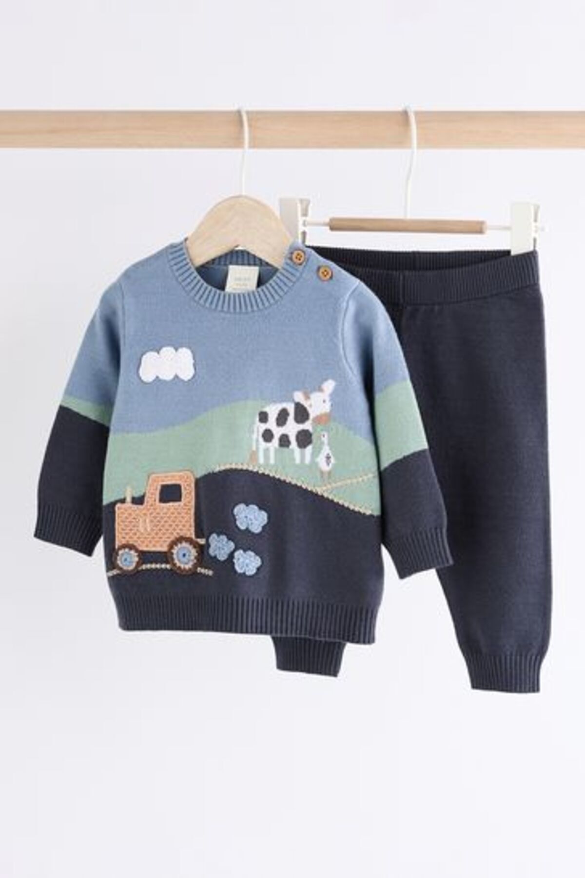 Next Baby %100 Lacivert  Çiftlik Desenli Triko Uzun Kollu Alt Üst Takım