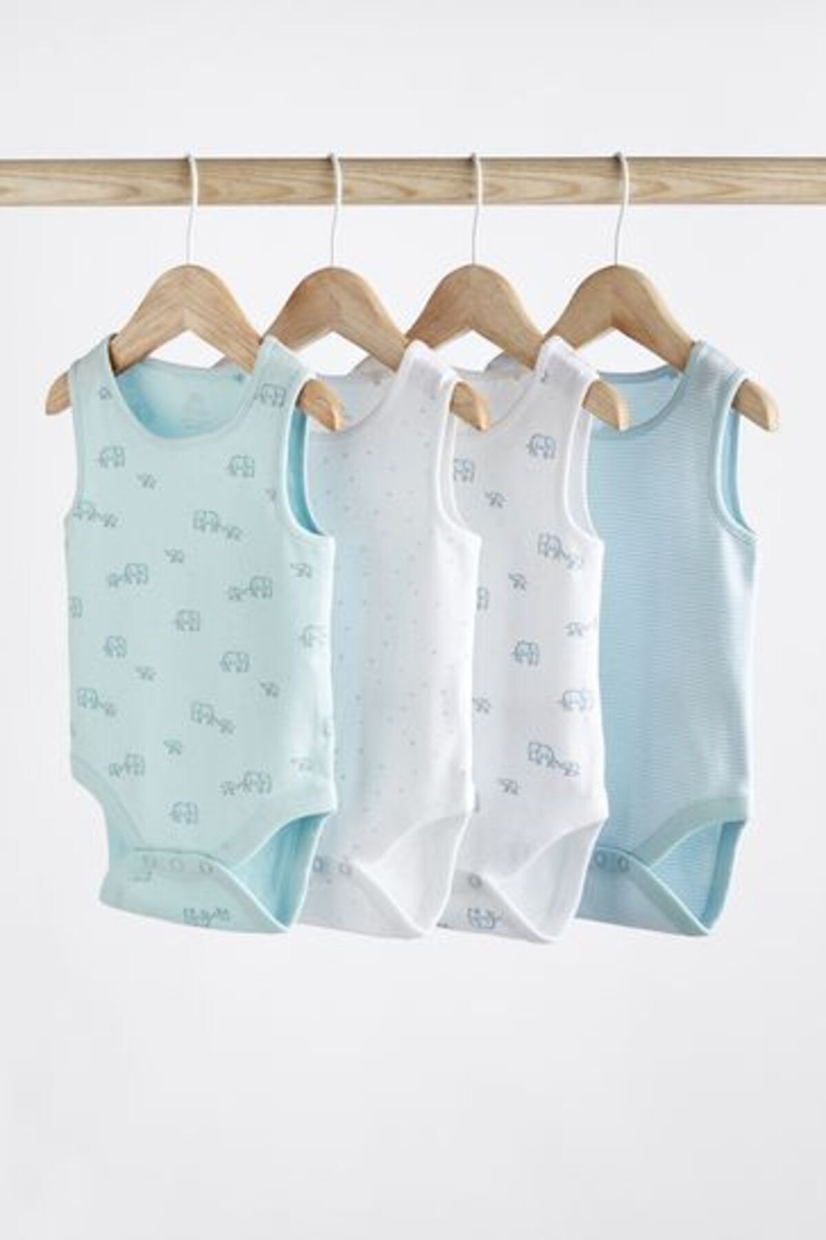 Next Baby Pamuklu Beyaz Mavi Fil Desenli 4' lü Body Zıbın Set