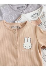 % 100 Pamuklu Premium Krem Tavşan Desenli 3'lü Tulum Set