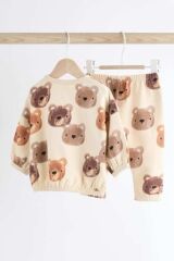 Next Baby Pamuklu Krem Ayıcık Desenli Uzun Kollu Alt Üst Takım Takım