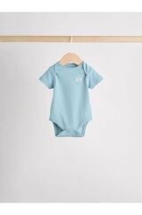 % 100 Pamuklu Mavi Tulum Body Zıbın Önlük Şapka 4'lü Set