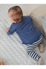 Next Baby Pamuklu Mavi Çizgili Ayı Desenli Uzun Kollu Alt Üst Takım