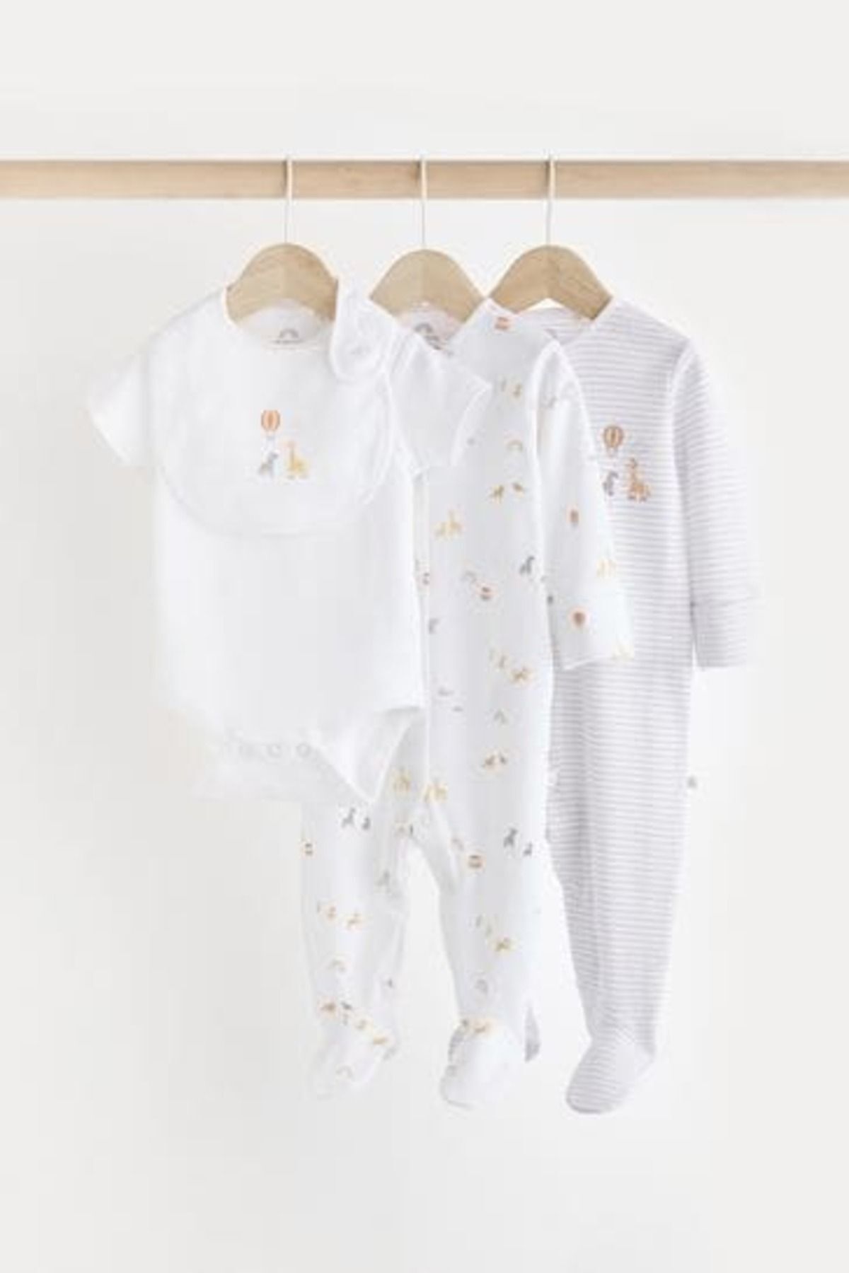 Next Baby %100 Pamuklu Beyaz Animal Tulum Body Zıbın Önlük Şapka Set