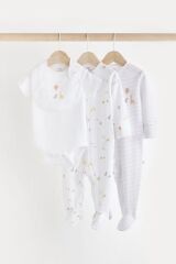 Next Baby %100 Pamuklu Beyaz Animal Tulum Body Zıbın Önlük Şapka Set