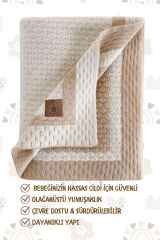 Next Baby LITTLE DEDI Shell Örgü Çocuk Bebek Battaniyesi, Çift Taraflı Örtü 80x100 Cm - Taş