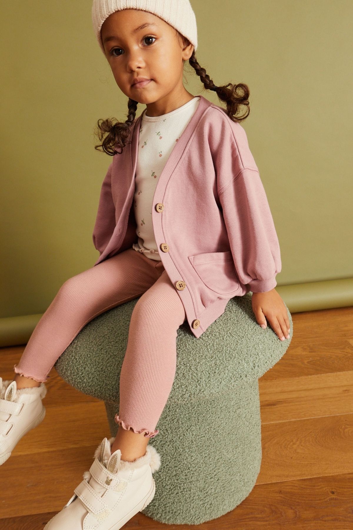 Next Baby Pamuklu Pembe Hırka Tayt Body Zıbın 3’lü Set alt Üst Takım