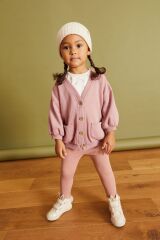 Next Baby Pamuklu Pembe Hırka Tayt Body Zıbın 3’lü Set alt Üst Takım