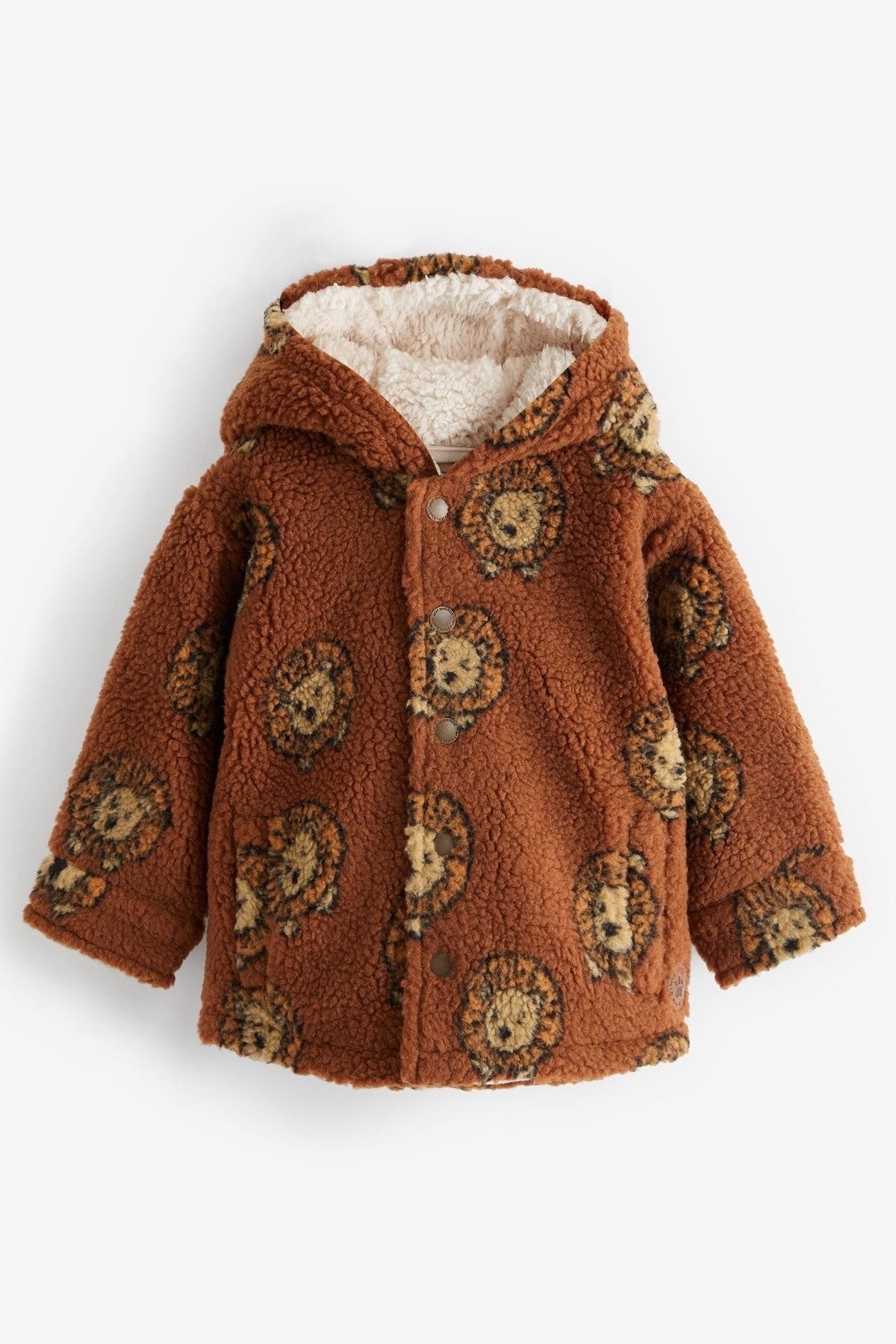 Next Baby Unisex Pamuklu Kahverengi Aslan Desenli Kapşonlu Ceket