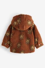 Next Baby Unisex Pamuklu Kahverengi Aslan Desenli Kapşonlu Ceket
