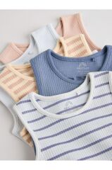 %100 Pamuklu Mavi Krem Baskılı 5'li Body Zıbın Set