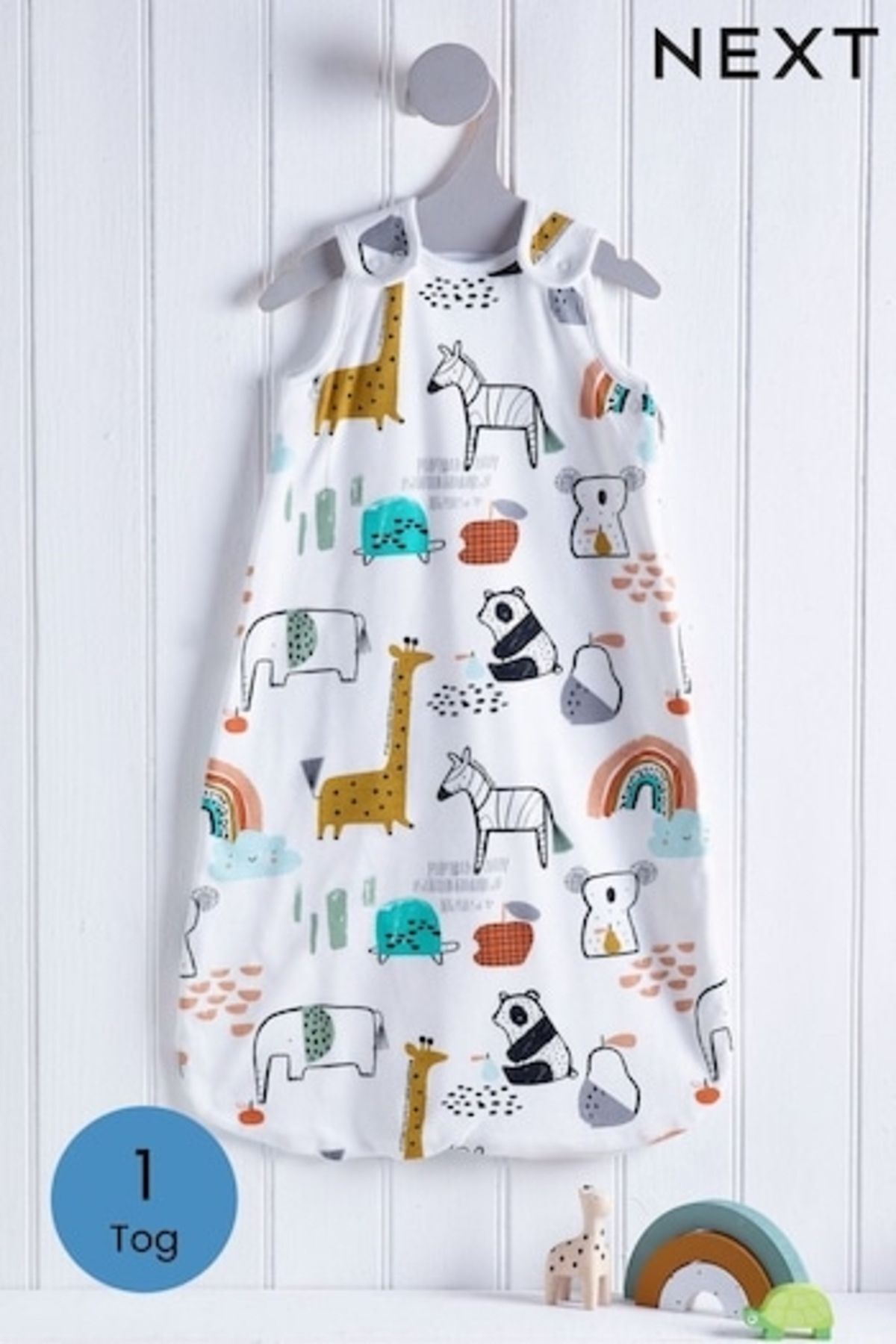 Next Baby %100 Pamuklu Beyaz Hayvan Desenli 1 Tog Torba Uyku Tulumu